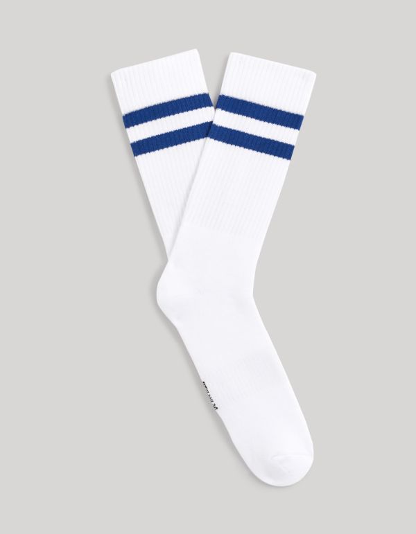 Chaussettes hautes de sport molletonnées rayées - bleu