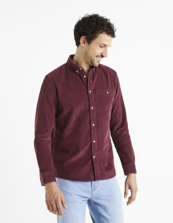Chemise regular 100% velours de coton - burgundy