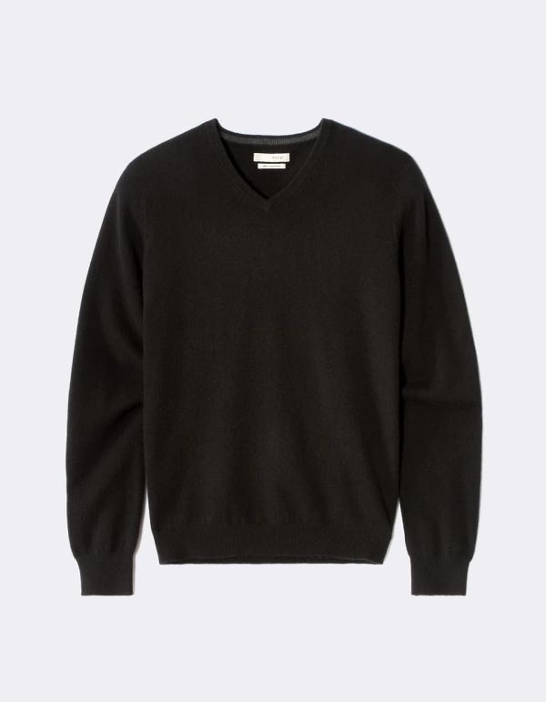 Pull col v 100% cachemire - noir