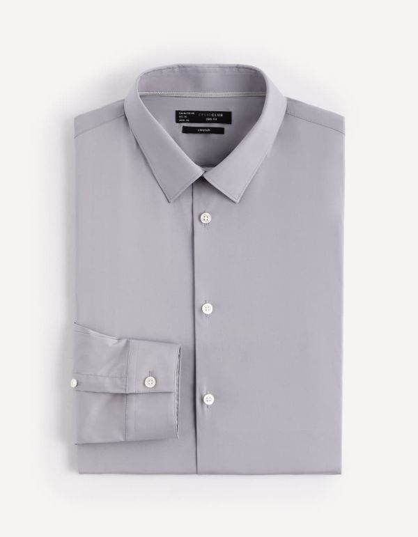 Chemise slim col français coton stretch 