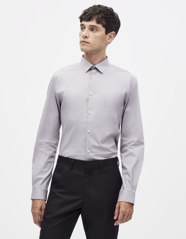 Chemise slim col français coton stretch 