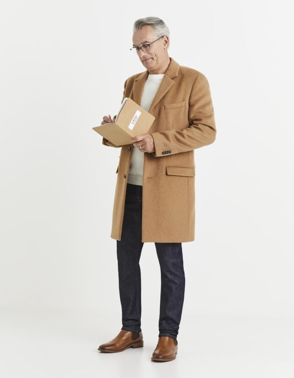 Manteau droit en laine mélangée