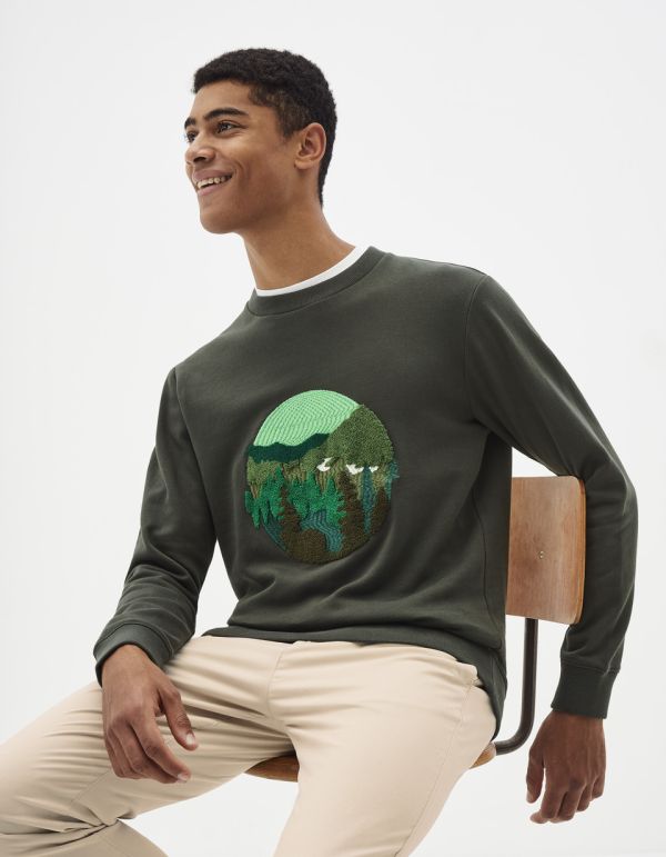 Sweat col rond brodé foret
