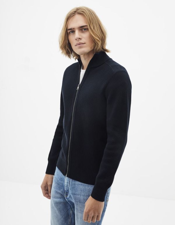 Cardigan col montant zippé 100% coton