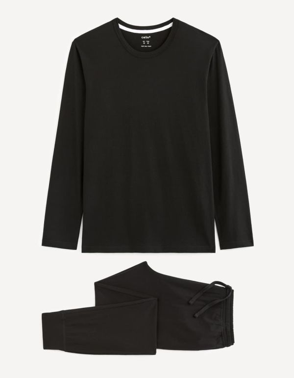 Pyjama manches longues uni et jogging en coton organique