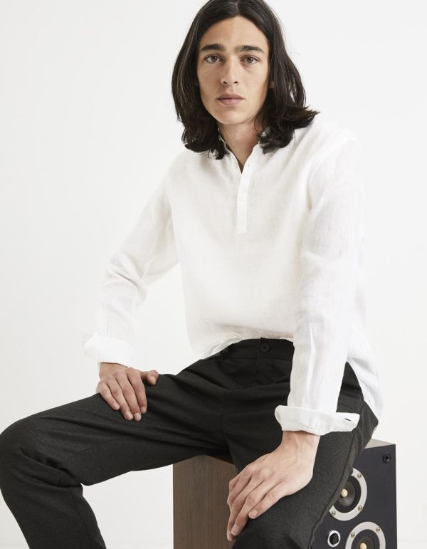 Chemise regular 100% lin col mao