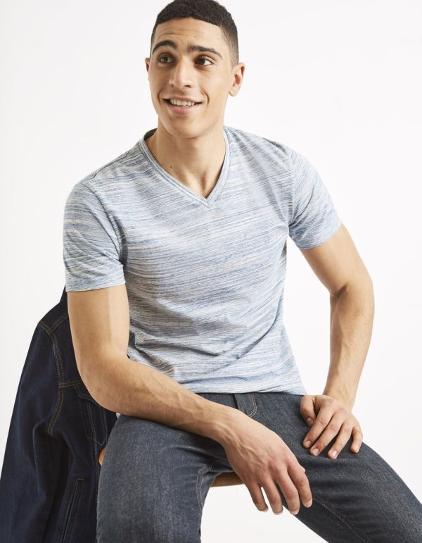 T-shirt col V coton mélangé