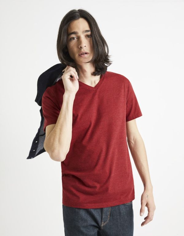 T-shirt col V coton mélangé