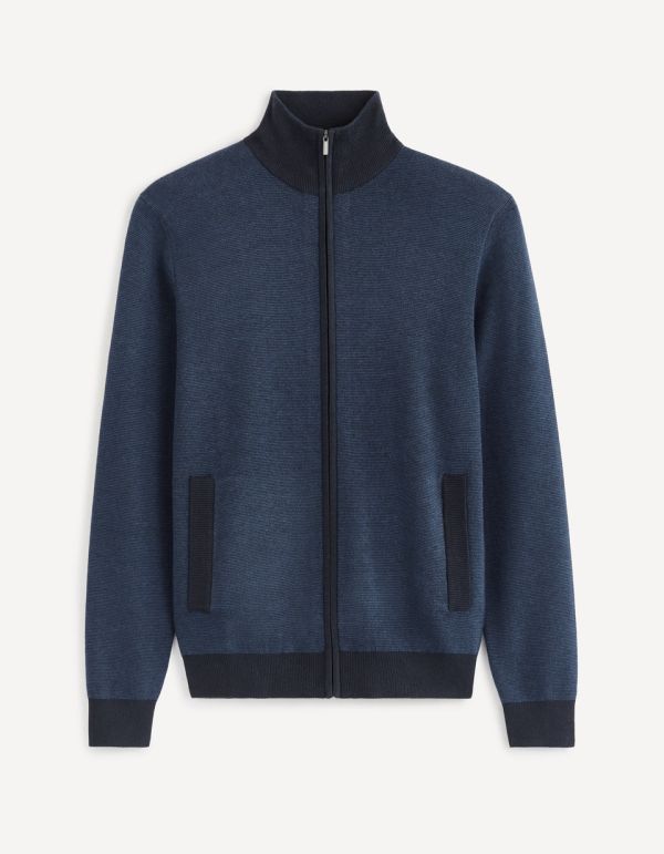Cardigan zippé col montant coton mélangé