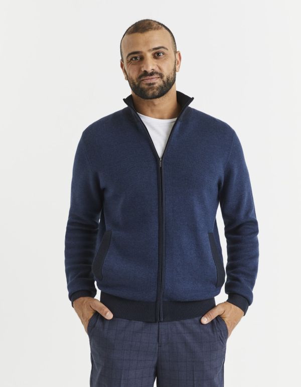 Cardigan zippé col montant coton mélangé