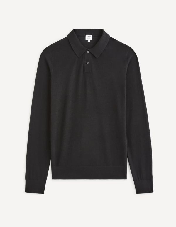 Pull col polo boutonné - noir