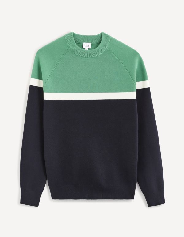 Pull col rond color block coton mélangé