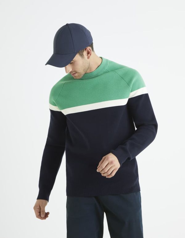 Pull col rond color block coton mélangé