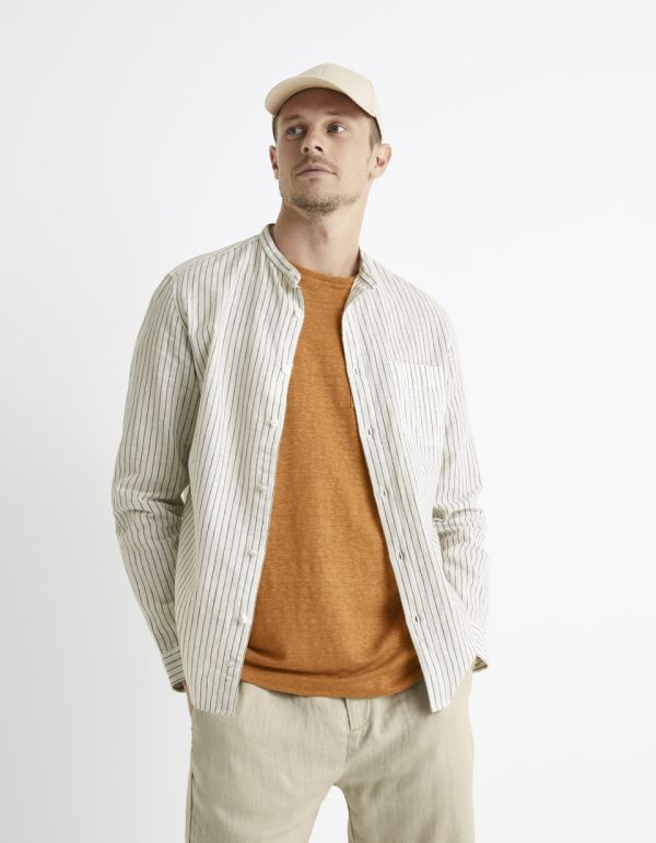 Chemise col mao en lin et coton