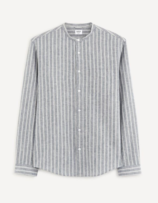 Chemise col mao en lin et coton