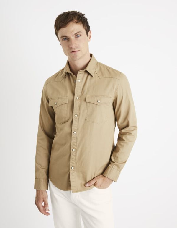 Chemise regular twill denim 100% coton - beige