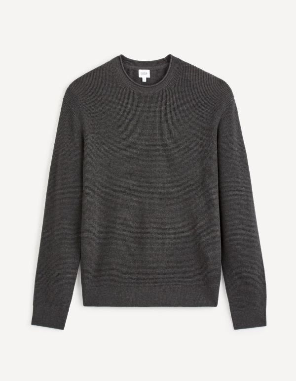 Pull col rond coton mélangé - gris 
