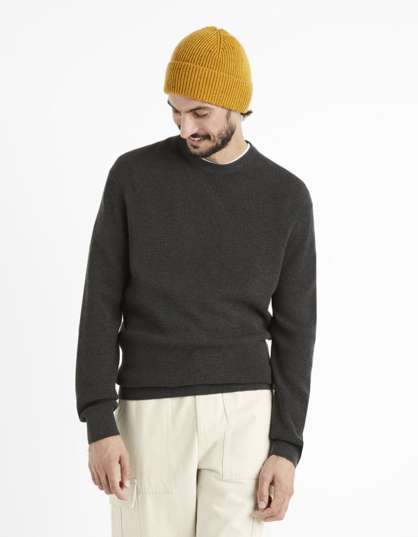 Pull col rond coton mélangé - gris 