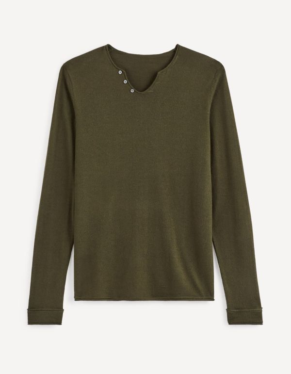 Pull col tunisien laine mélangé - kaki
