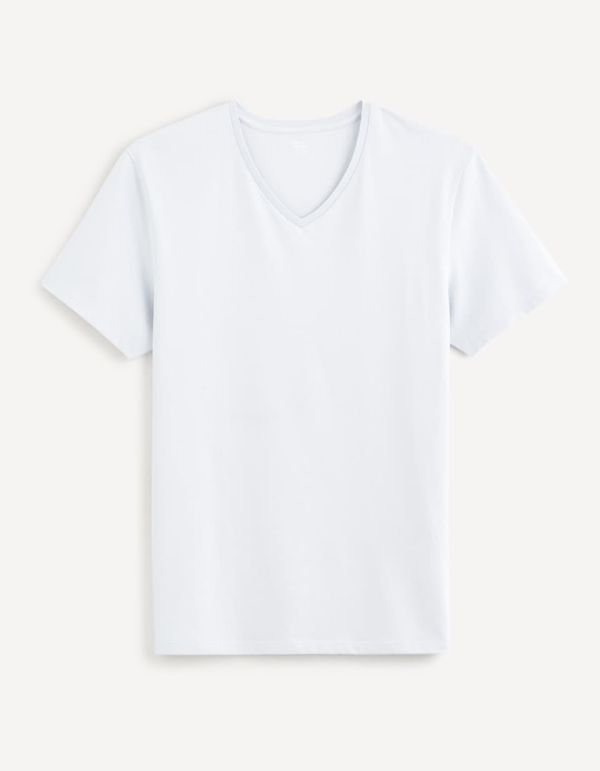 T-shirt col V coton stretch - bleu