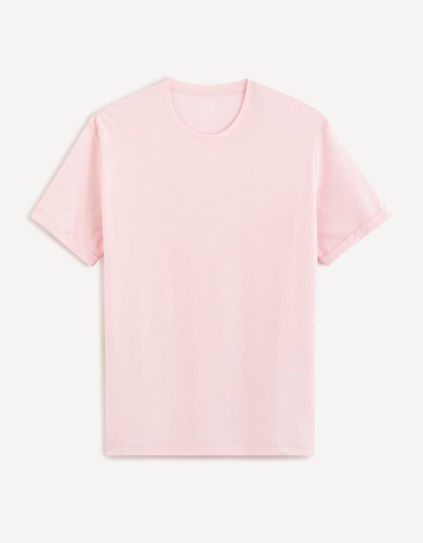 T-shirt col rond 100% coton - rose pastel
