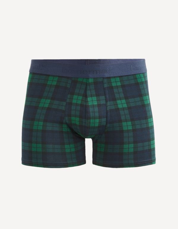Boxer en coton stretch à carreaux - marine
