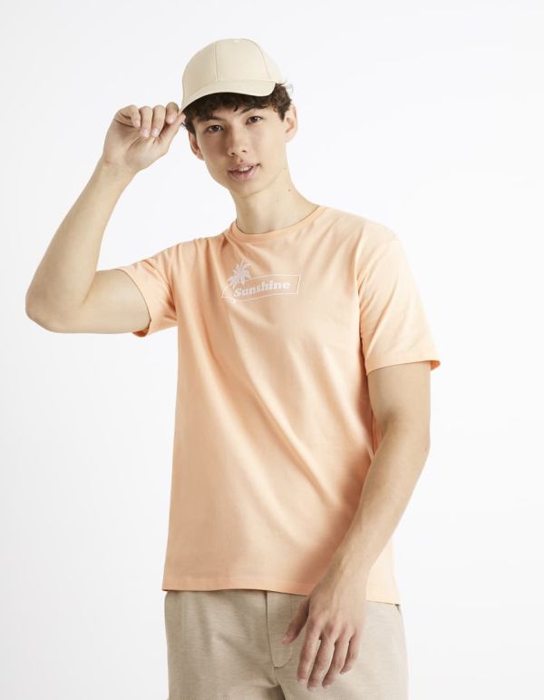 T-shirt col rond 100% coton - pêche