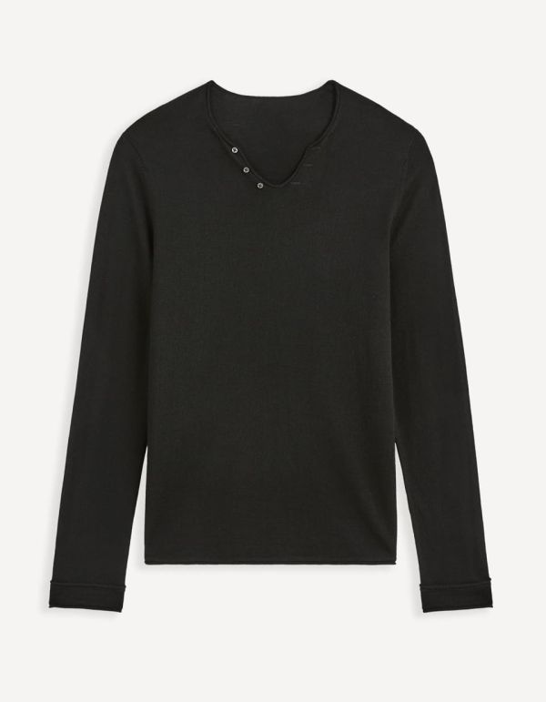 Pull col tunisien laine mélangé - noir