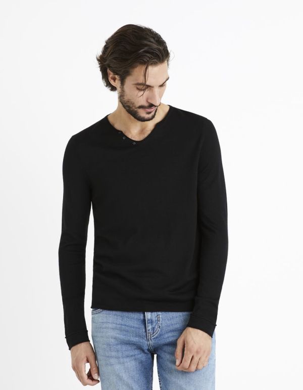 Pull col tunisien laine mélangé - noir
