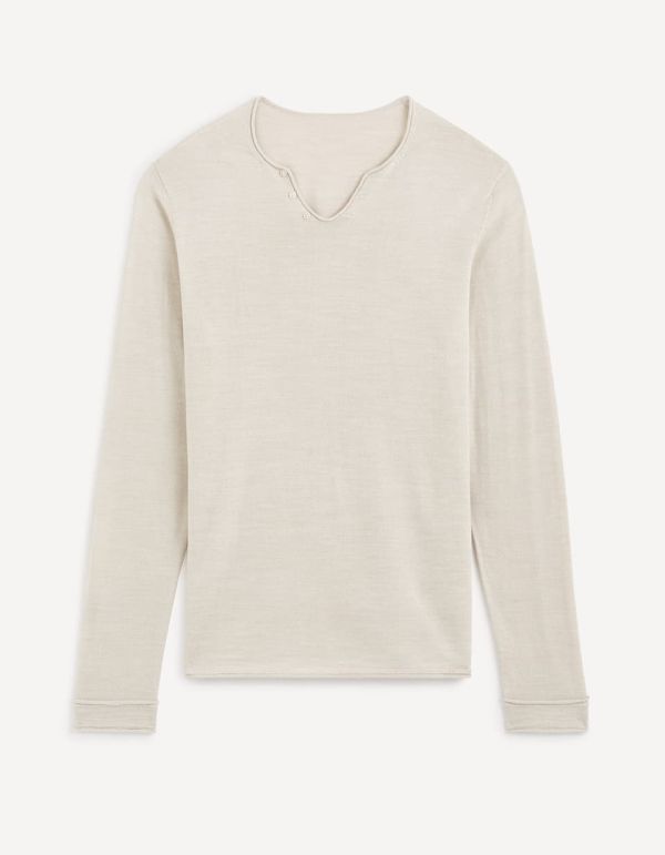 Pull col tunisien laine mélangé - sand