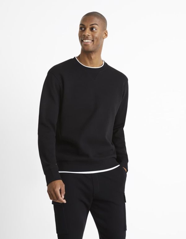 Sweat double col effet t-shirt coton mélangé - noir