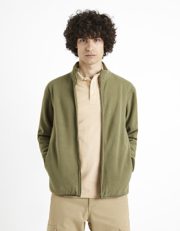 Sweat polaire zippé col montant - kaki