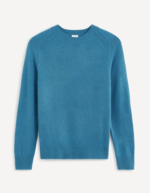 Pull col rond 100% lambswool - bleu