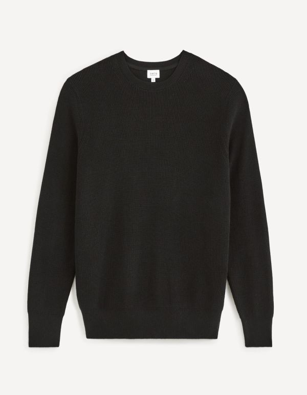 pull col rond 100% coton  - noir