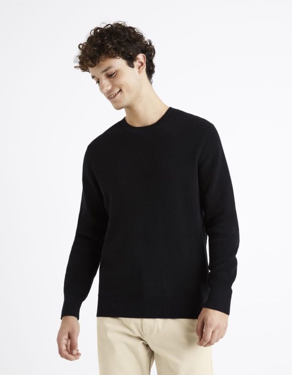 pull col rond 100% coton  - noir