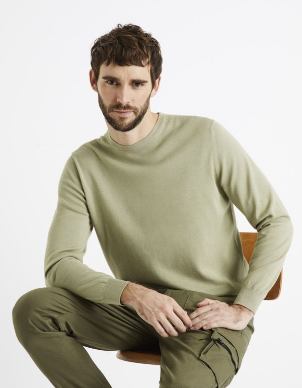 Pull col rond 100% coton  - tilleul