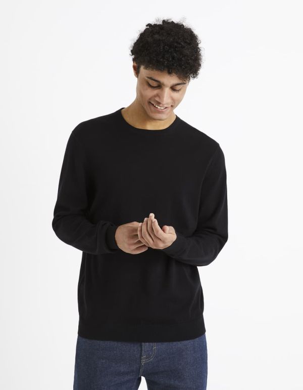 pull col rond 100% coton  - noir