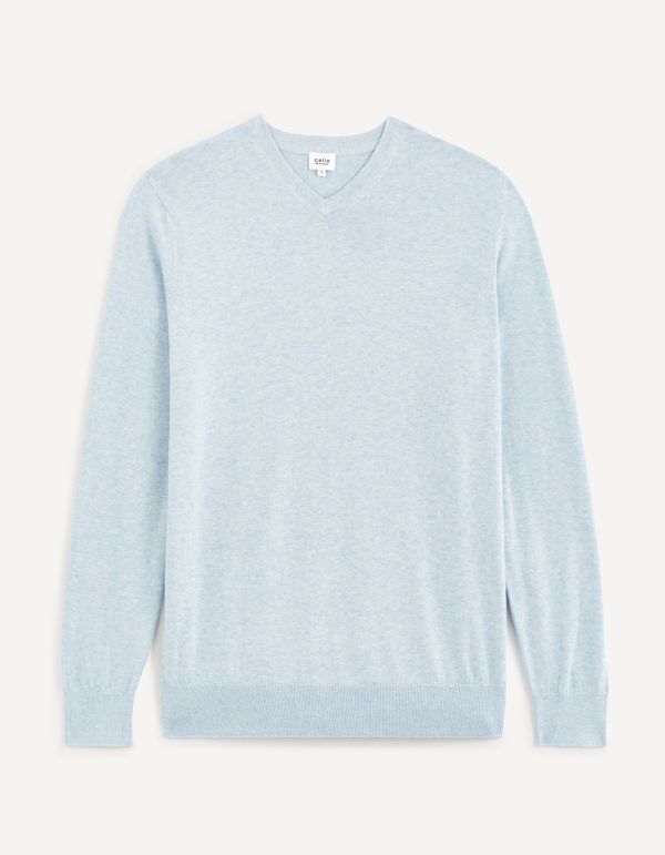 pull col rond 100% coton  - bleu