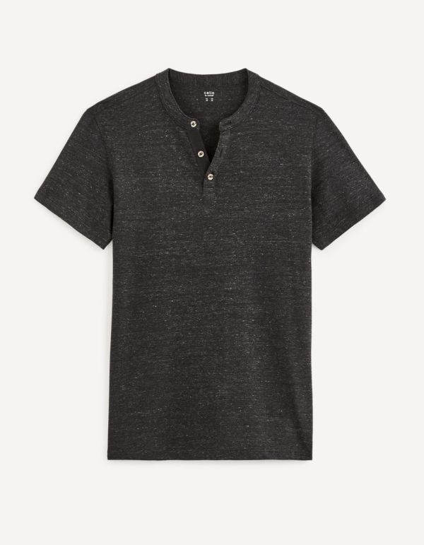T-shirt col henley coton mélangé - noir