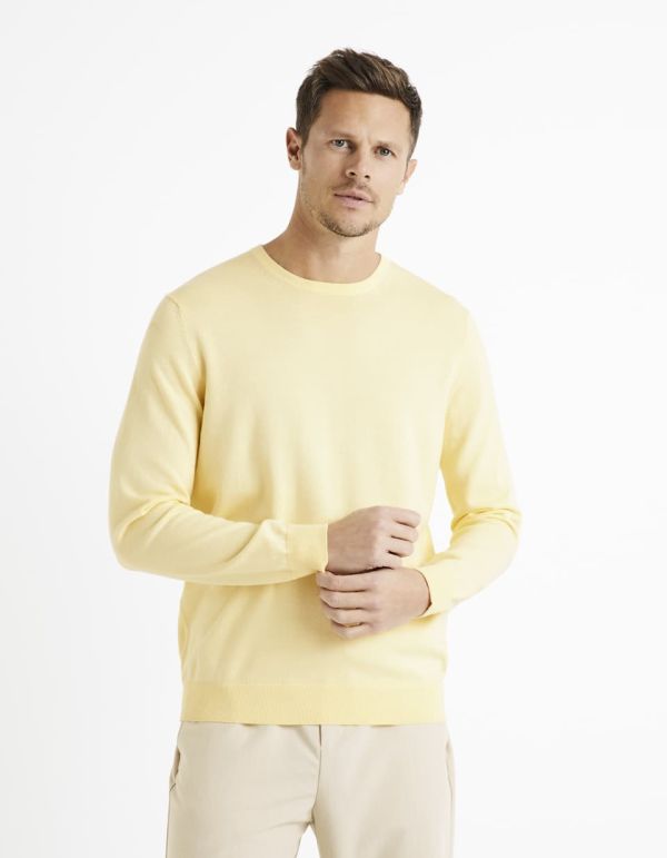pull col rond 100% coton  - jaune