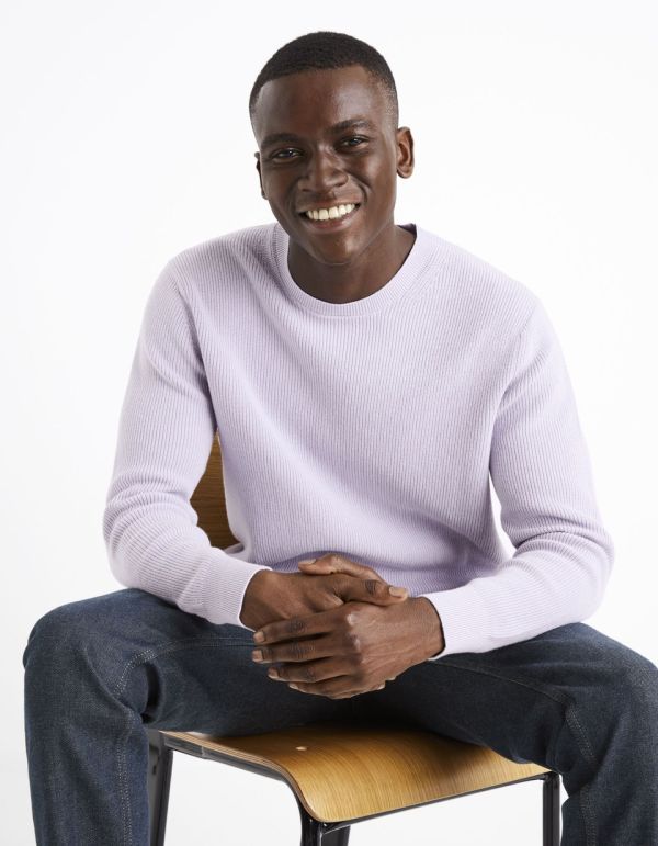 pull col rond 100% coton  - violet