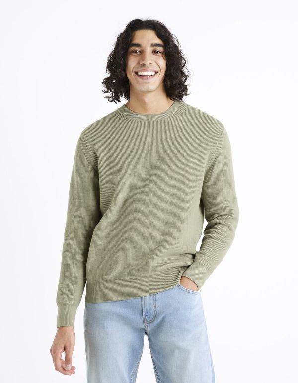 pull col rond 100% coton  - tilleul
