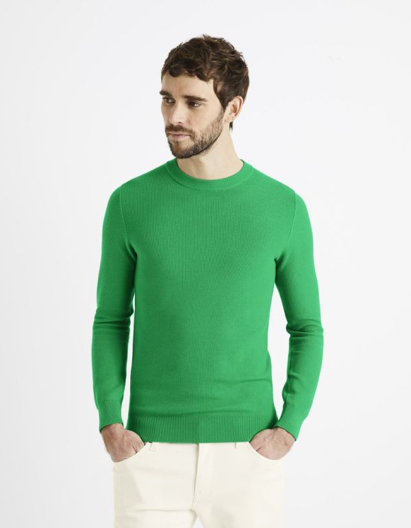Pull col rond 100% coton - vert