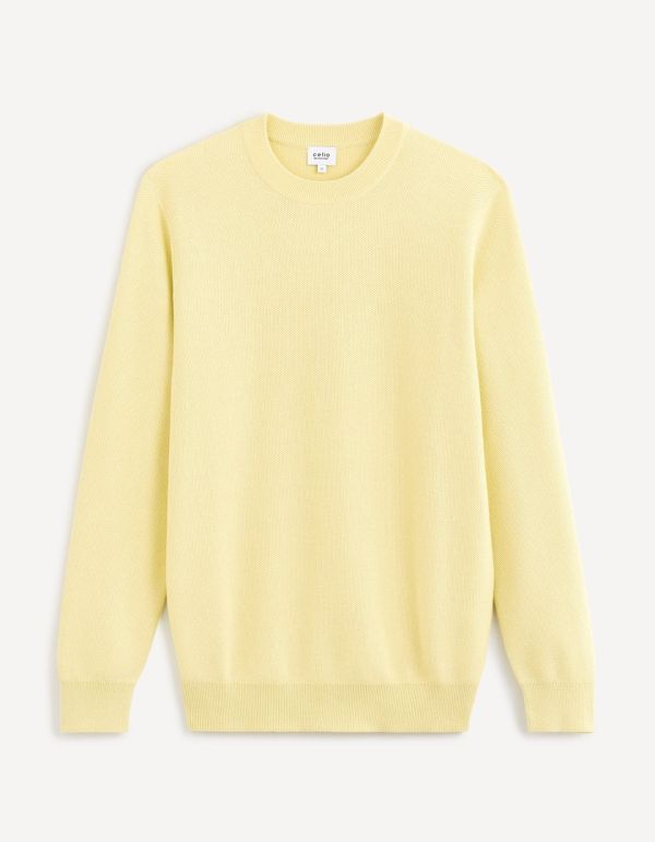 Pull col rond 100% coton - jaune