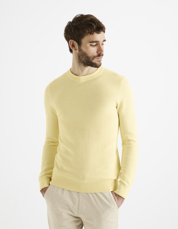 Pull col rond 100% coton - jaune