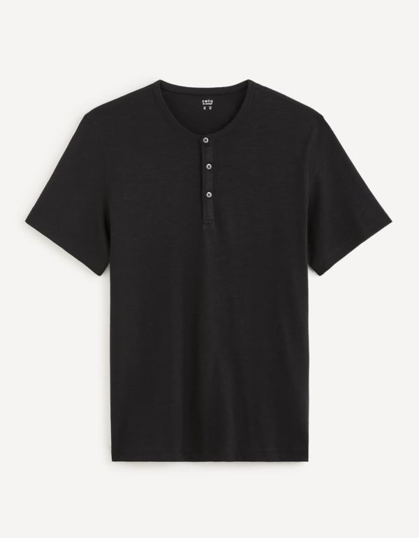 T-shirt col henley 100% coton - noir