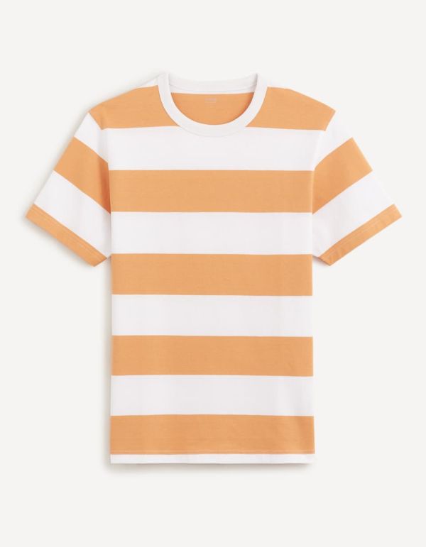 T-shirt col rond 100% coton marinière - orange