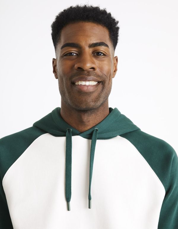 Sweat à capuche en coton mélangé color block - vert