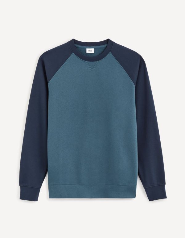 Sweat col rond coton mélangé color block - marine