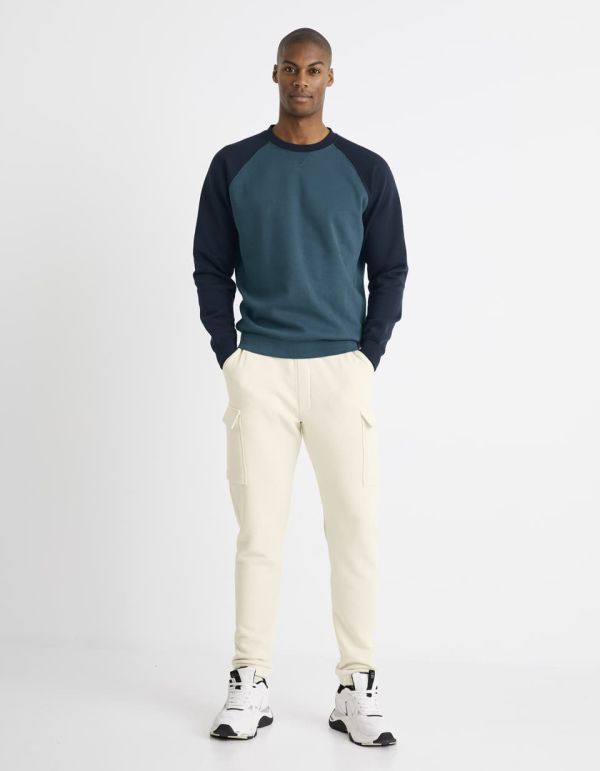 Sweat col rond coton mélangé color block - marine